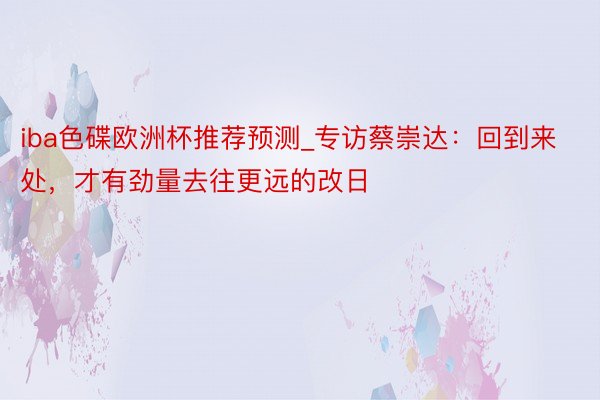 iba色碟欧洲杯推荐预测_专访蔡崇达：回到来处，才有劲量去往更远的改日